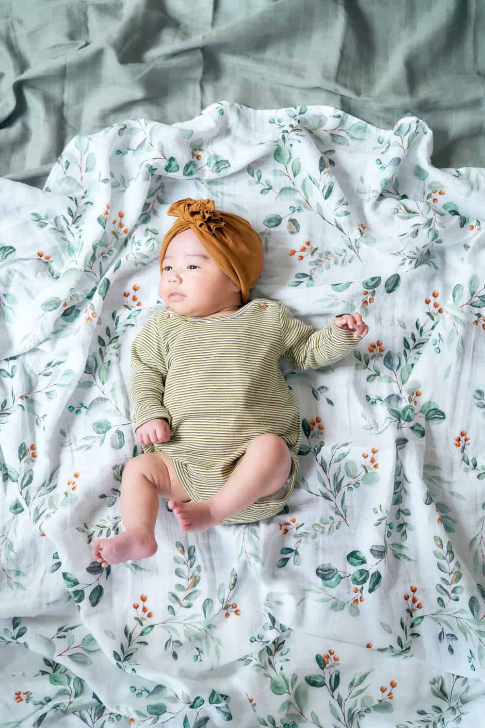 green leaves with yellow accents baby blanket