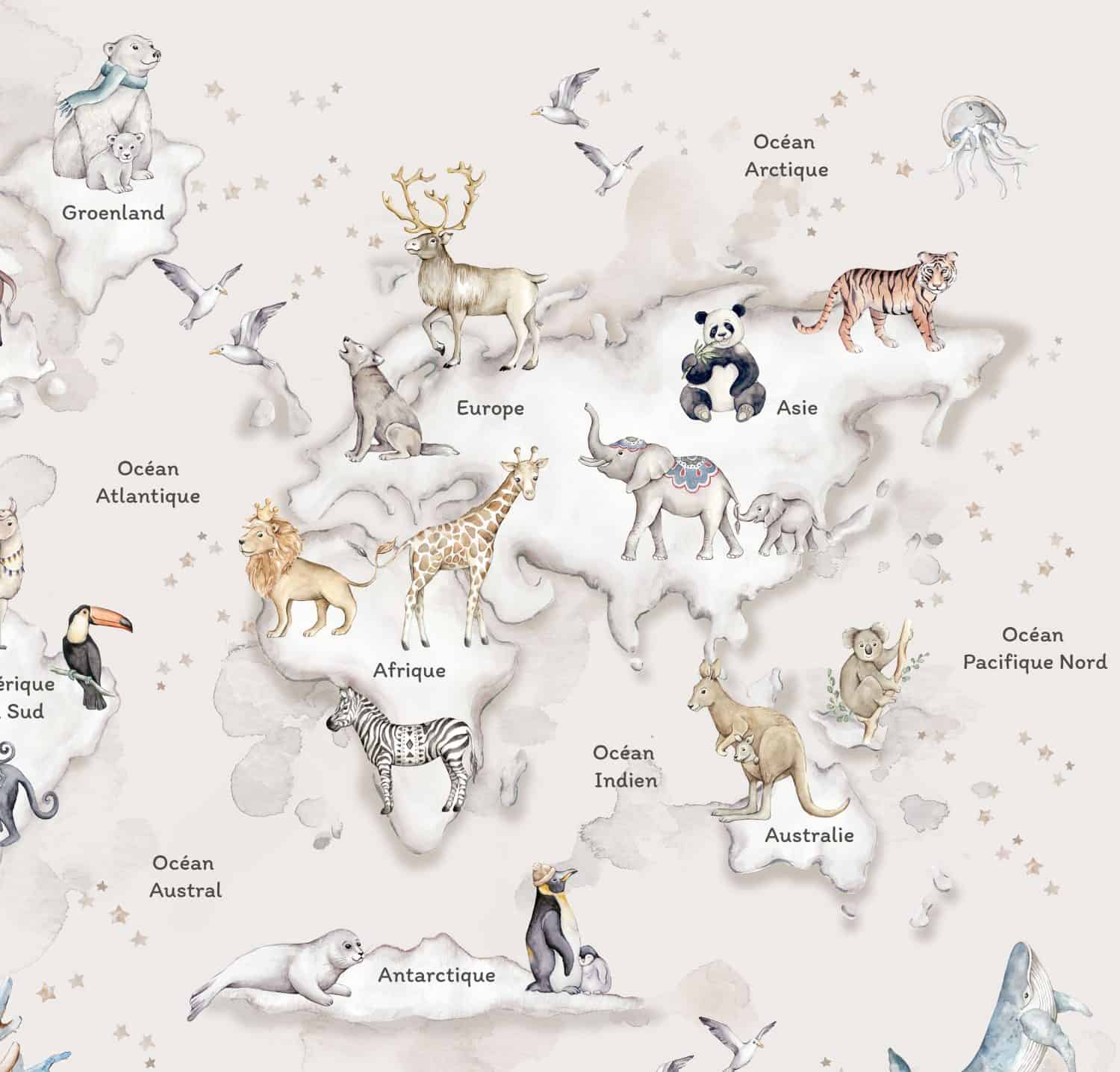 kids wallpaper design with map and animals