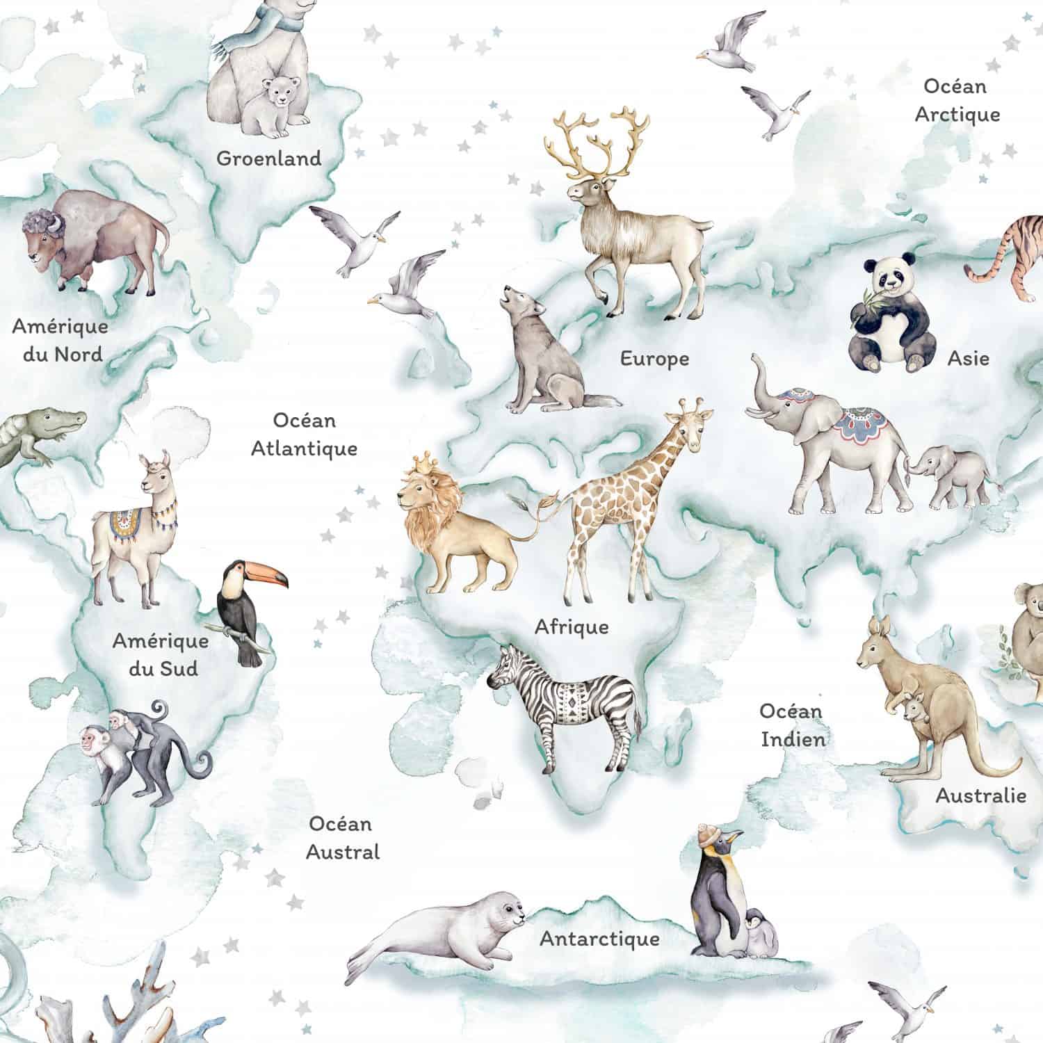 mint map project of wallpaper for children with animals of the world