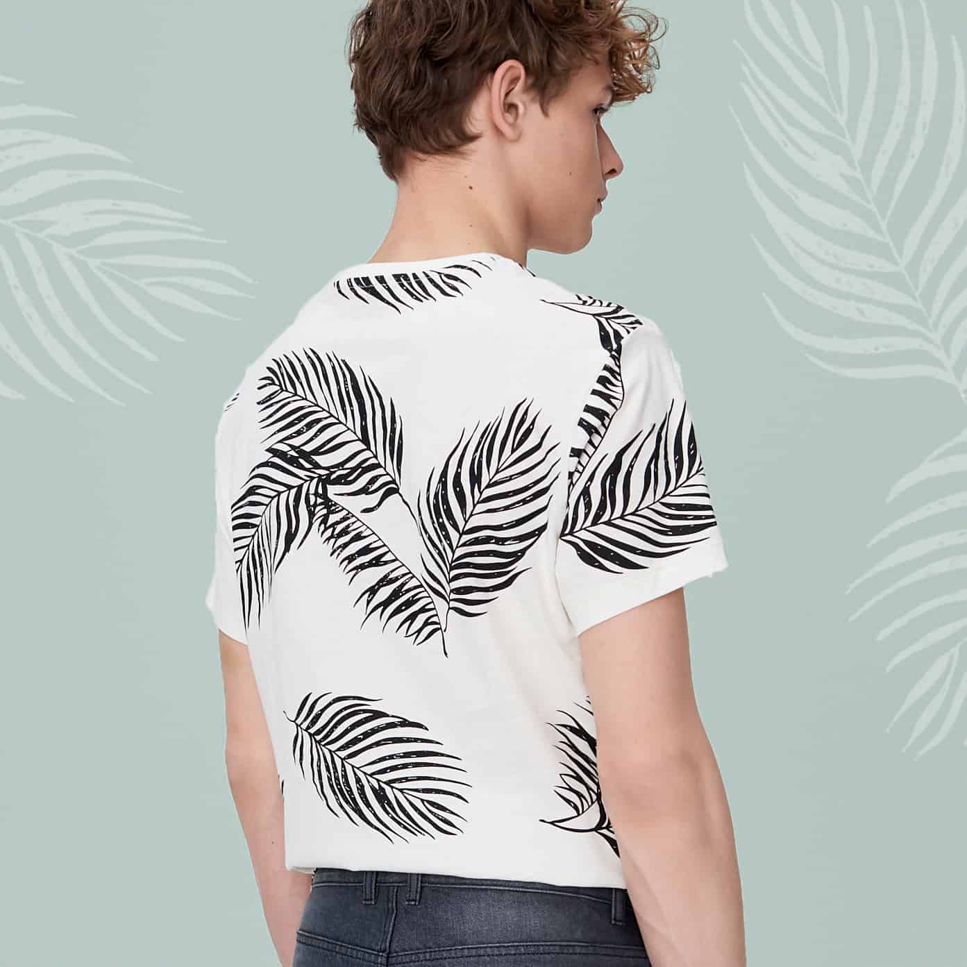 palm leaves graphic pattern design for men's t-shirt