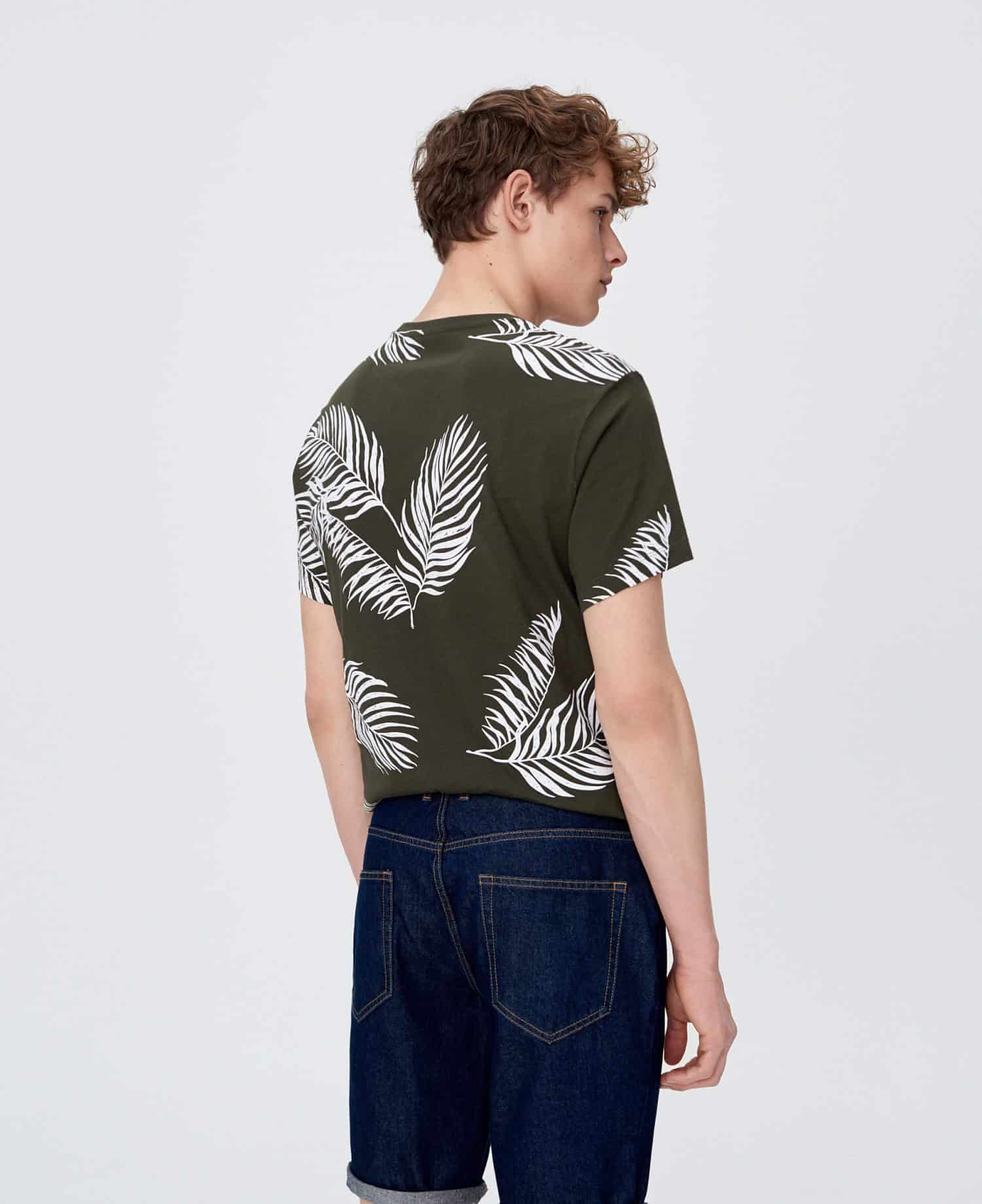 dark t-shirt for men with palm leaves pattern design