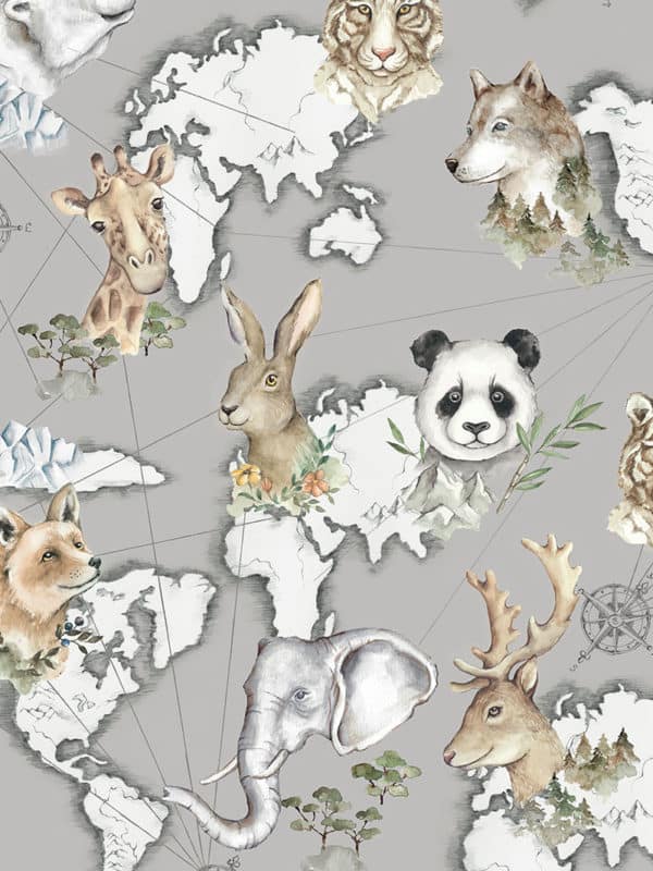 seamless pattern with the world map and animals motif download file