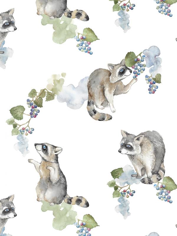 Seamless pattern design with raccoons eating grapes fragment of downloadable file
