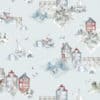 nordic houses and nature with sea and mountains seamless pattern design