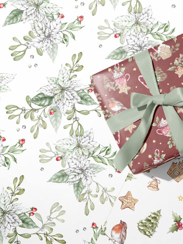 gift paper with poinsettia christmas graphic design